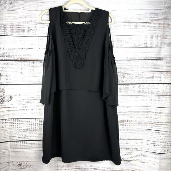Kobi Halperin Black Shift Dress with Floral Lace Accent,‎ Size XL, Sleeveless - Picture 1 of 12